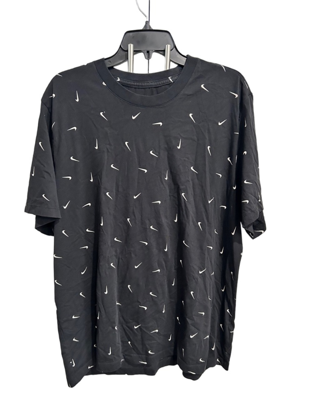 Nike Black Short-Sleeve Tee with White Swoosh Allover